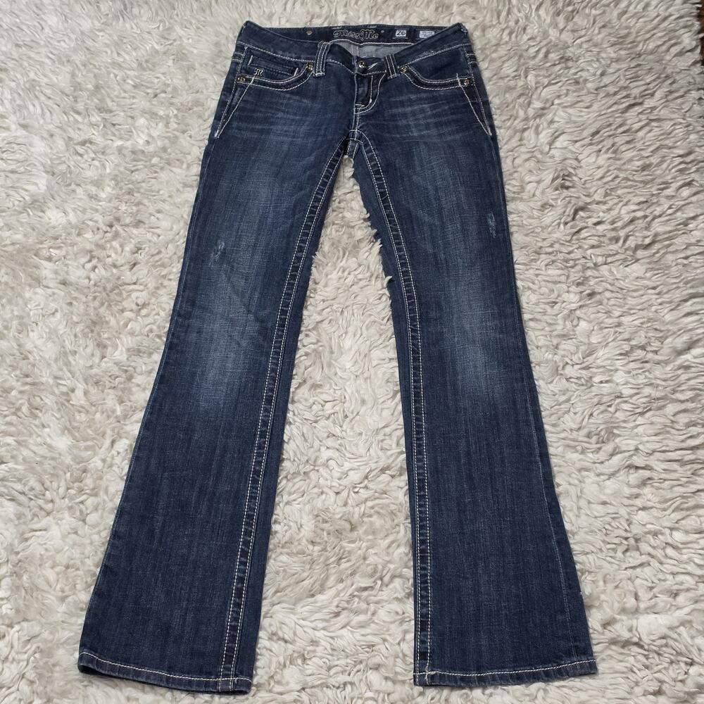 Miss Me Jeans Boot Cut Women’s 26 Mid-Rise Embellished Pockets Dark Wash Denim
